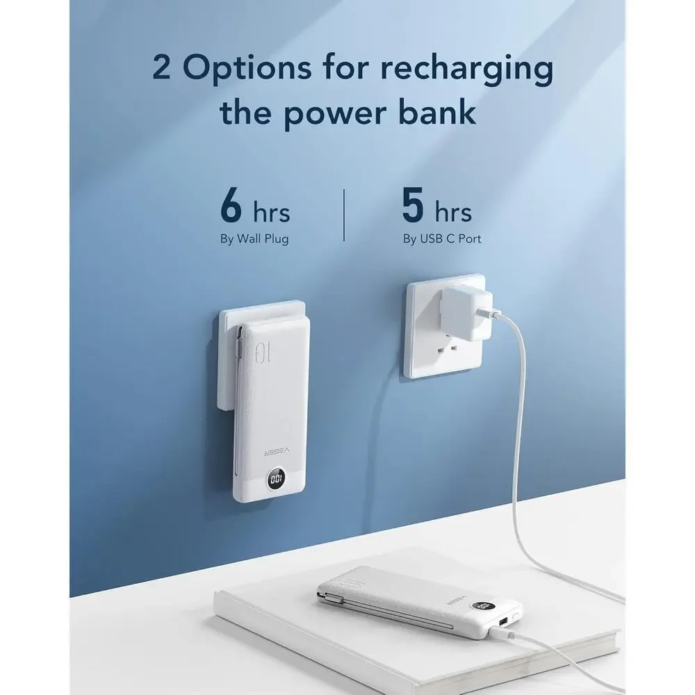 VEGER Portable Charger 10000mAh Slim Fast Charging USB C Power Bank White